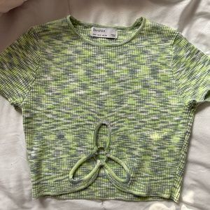 Bershka Green-grey top with a flower cut design on the bottom